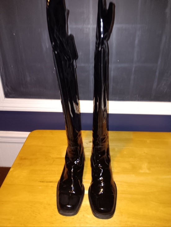 CHANEL Shoes - Chanel CC Patent Leather Knee High Zip Boots Size 35